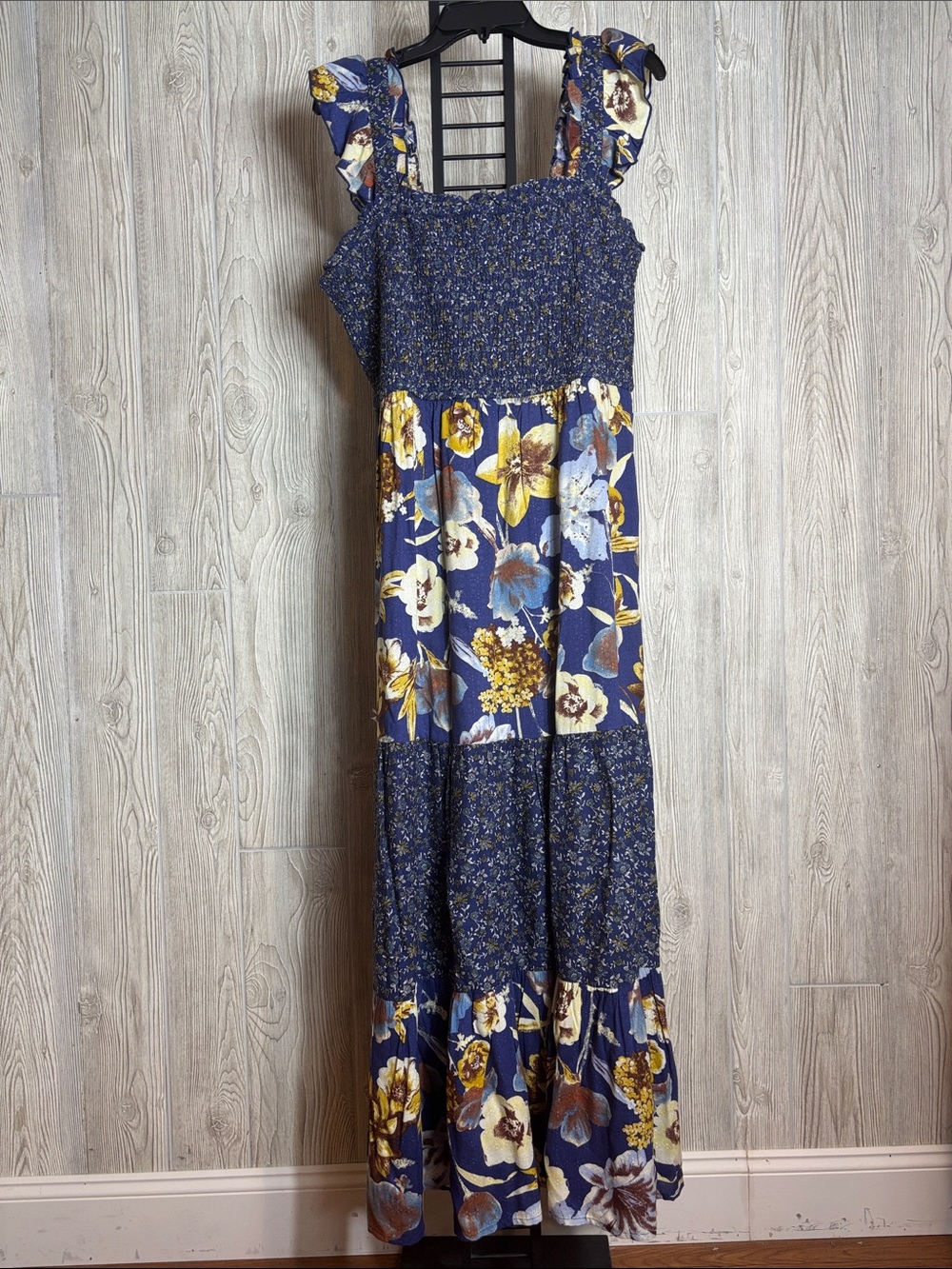 NWT- Maurices Navy Floral Tiered Maxi Dress with Ruffled Straps-Size XXL